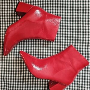 Public Desire red patent vegan leather ankle boots US9 GUC